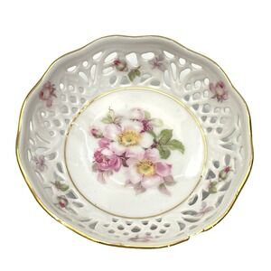 Vintage 1950 Schumann Arzberg Germany Rosedale Small Reticulated Bowl Dish 3.75"